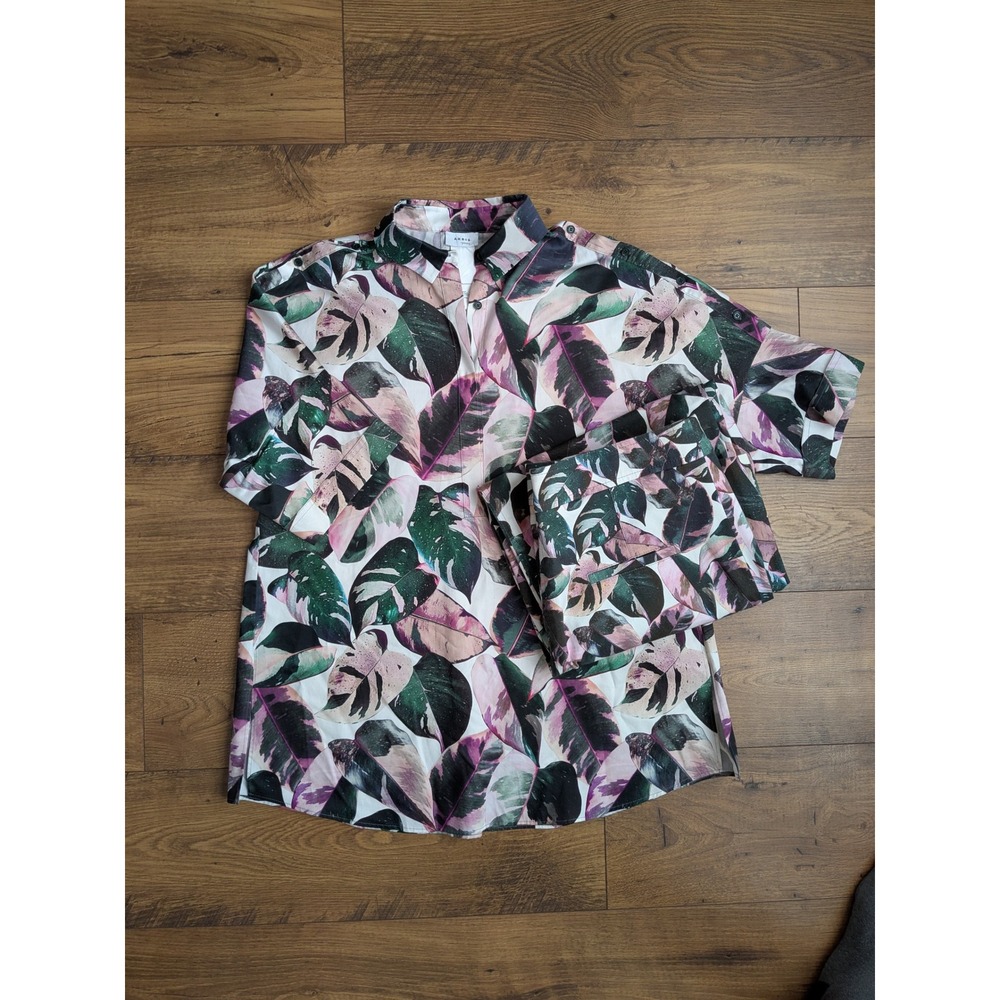 AKRIS Punto Tropical Leaf Print Wide‎ Leg Cropped Pants Suit Women's READ